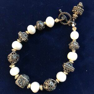 Beautiful Vintage Faux Pearl Metal Multi Shape Beaded Bracelet Beadazzle Custom